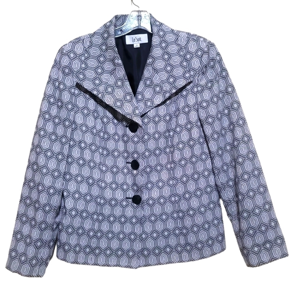Le Suit Women's Gray and White Blazer Jacket Sz 12